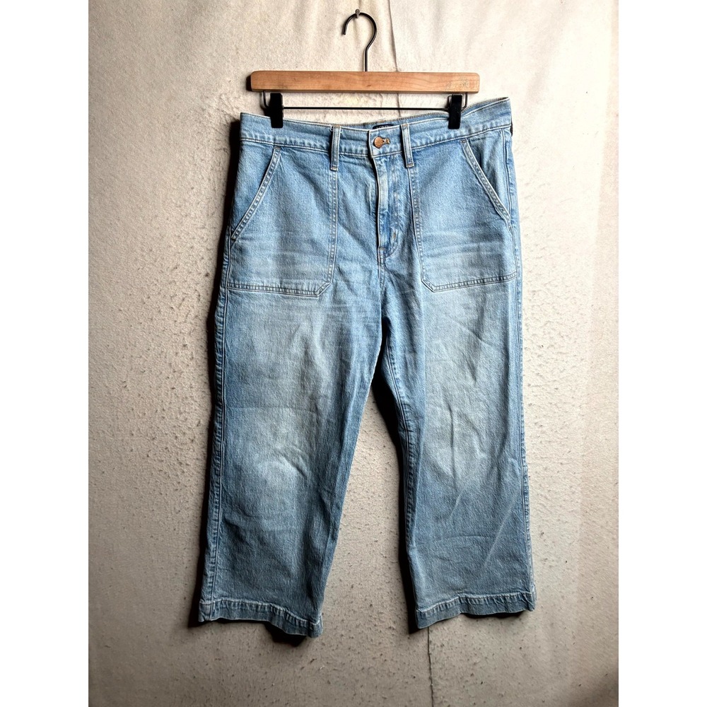 J.Crew Wide Leg Cropped Jeans Women 30 Light Blue Whisker Denim Cotton High Rise
